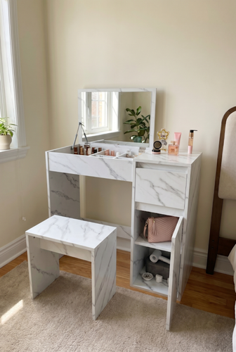 Dressing table with mirror and stool from DHS for compact vanity seating.png