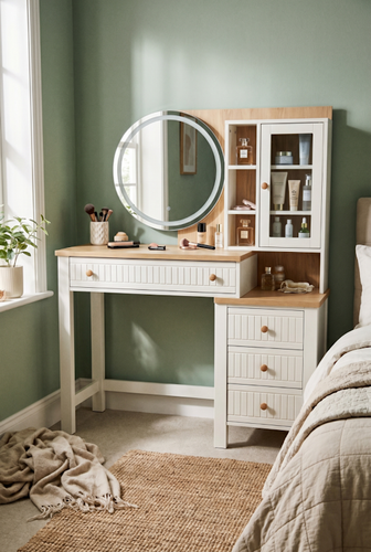 Dressing table from DHS with drawers for a white bedroom corner.png