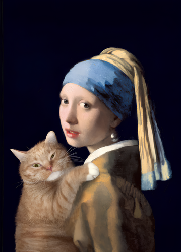Девушка с жемчужной серёжкой с котом арт (7).png