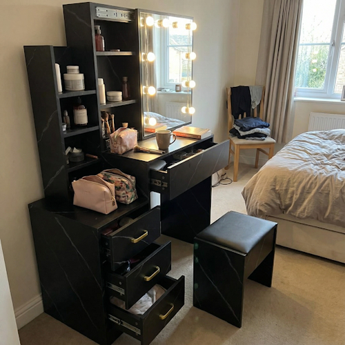 The perfect black dressing table with mirror and stool for my daughter.png