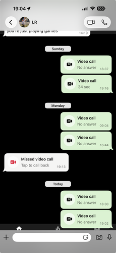 whatsapp call log 02 to 05 08 2026 facetime unanswered.png