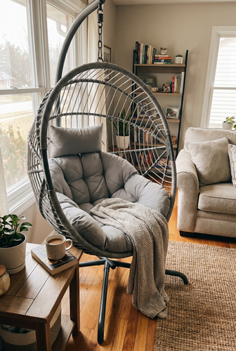 Grey indoor egg chair with wire texture.png
