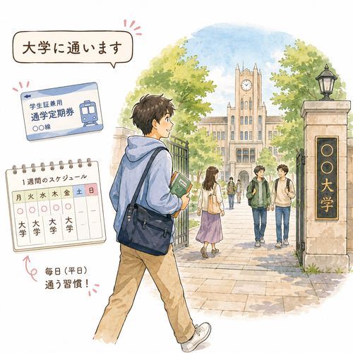 5. 通います（かよいます）［大学に～］— pergi atau berkuliah secara rutin di universitas.png