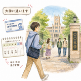 5. 通います（かよいます）［大学に～］— pergi atau berkuliah secara rutin di universitas