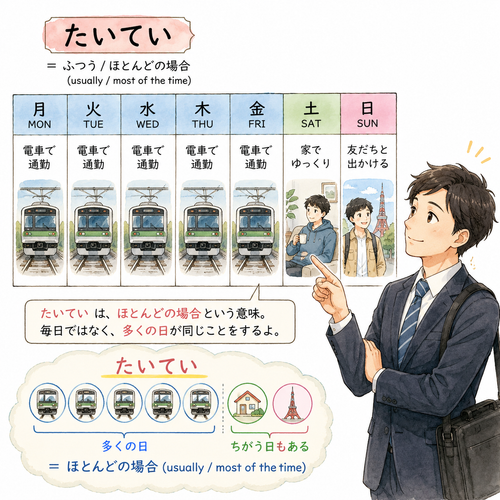 40. たいてい — kebanyakan, biasanya.png