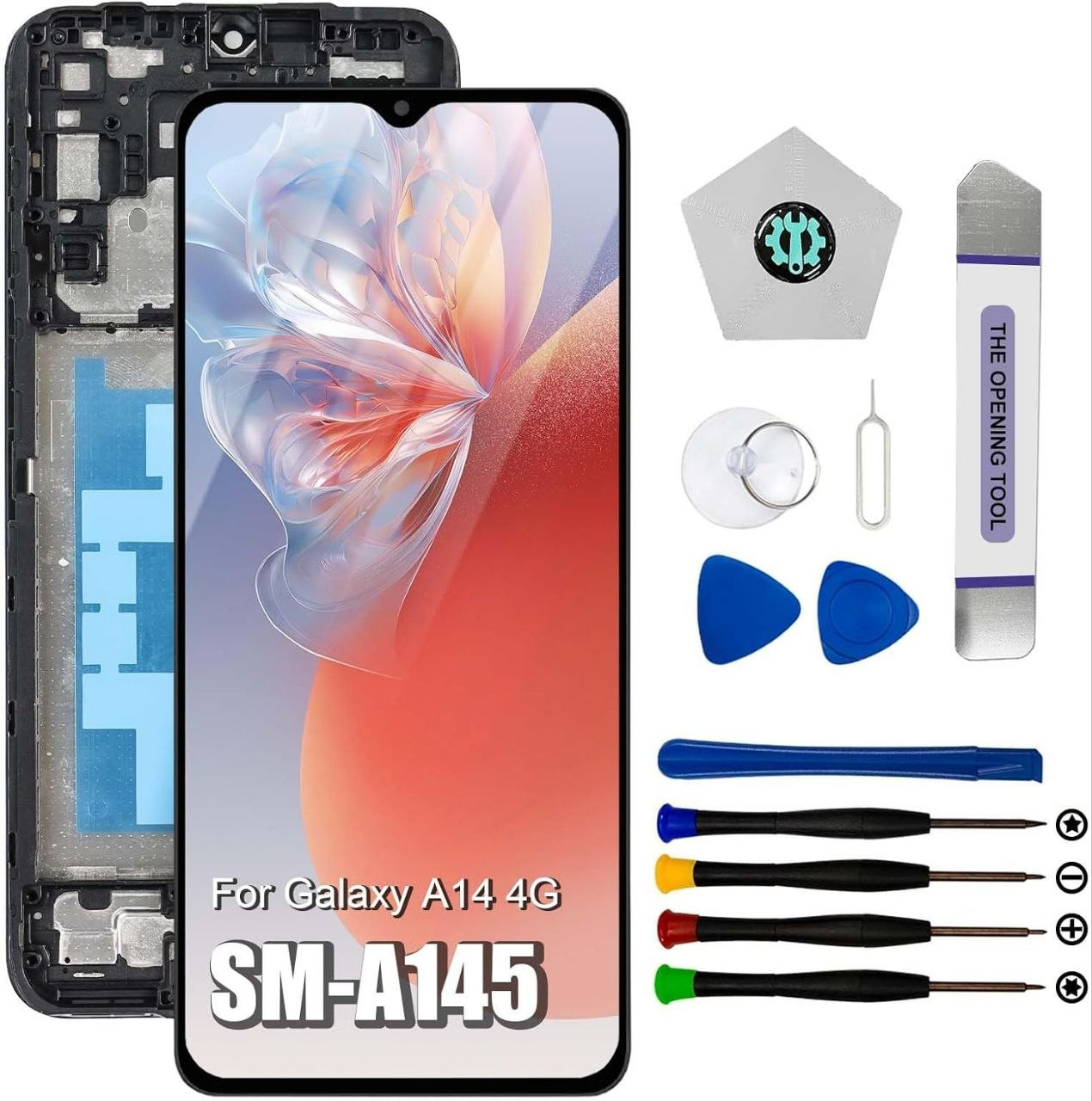 #Commissioniguadagnate<br>Schermo per Samsung Galaxy A14 SM A145F SM A145M SM A145P SM A145R Schermo di Ricambio per Samsung Galaxy A14 LCD Touch A145 Digitalizzatore con Cornice (con Strumento di Riparazione)