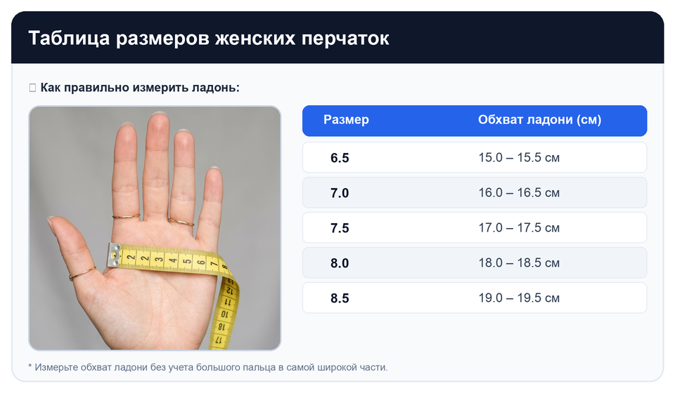Таблица размеров перчаток