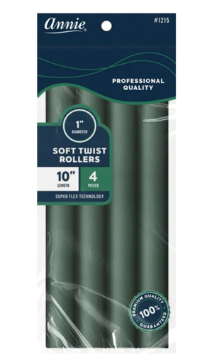 Annie Soft Twist Rollers 10%22 Length 1%22 Diameter Green 4 Count #1215.png