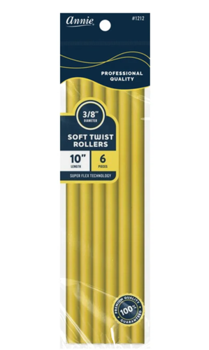 Annie Soft Twist Rollers 10%22 Length 3:8%22 Diameter Yellow 6 Count #1212.png