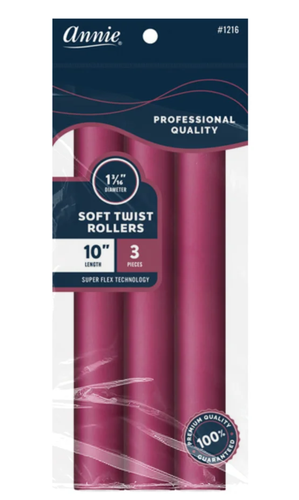 Annie Soft Twist Rollers 10%22 Length 1 3:16%22 Diameter Red 3 Count #1216.png