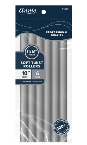 Annie Soft Twist Rollers 10%22 Length 11:16%22 Diameter Gray 6 Count #1209.png