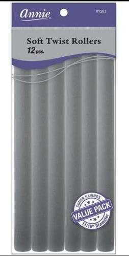 Annie Soft Twist Rollers 10%22 Length 11:16%22 Diameter Gray 12 Count #1263.png