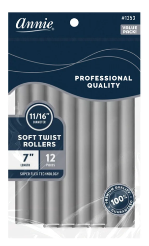 Annie Soft Twist Rollers 7%22 Length 11:16%22 Diameter Gray 12 Count #1253.png