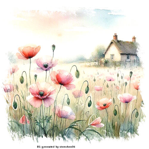 erstelle ein Aquarellbild mit wilden Mohnblumen in pastell t (3)
