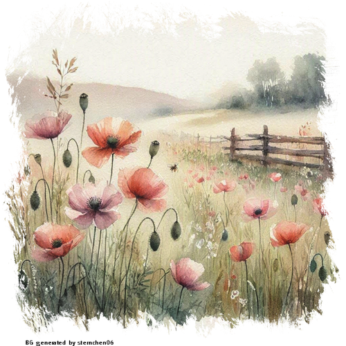 erstelle ein Aquarellbild mit wilden Mohnblumen in pastell t (1)