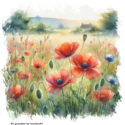erstelle ein Aquarellbild mit wilden Mohnblumen