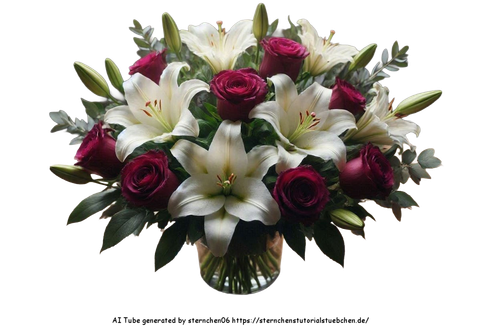 ein breites blumenbuquet aus lilien und burgundfarbenen rose (3)