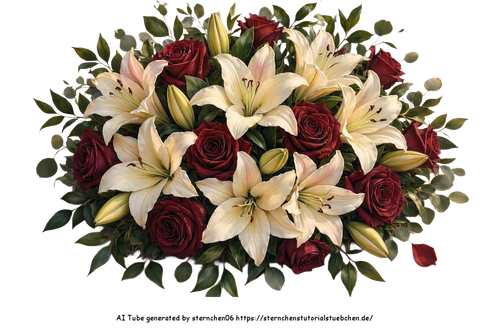 ein breites blumenbuquet aus lilien und burgundfarbenen rose (4)