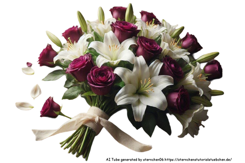 ein breites blumenbuquet aus lilien und burgundfarbenen rose (1)