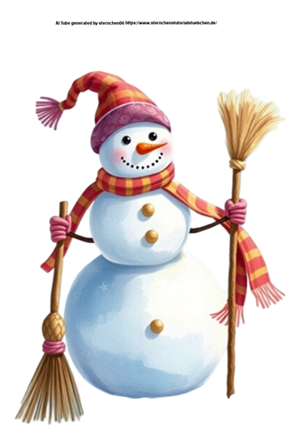 [s 292175671] [gs 7] [is 25] [u 0] [oi 0] [m flux1] Create a whimsical snowman with a broom, hat and