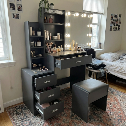 Beautiful Dressing Table with Mirror and Stool Setup.png