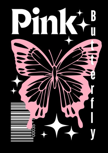 Pink Butterfly with White Text T shirt Design.1