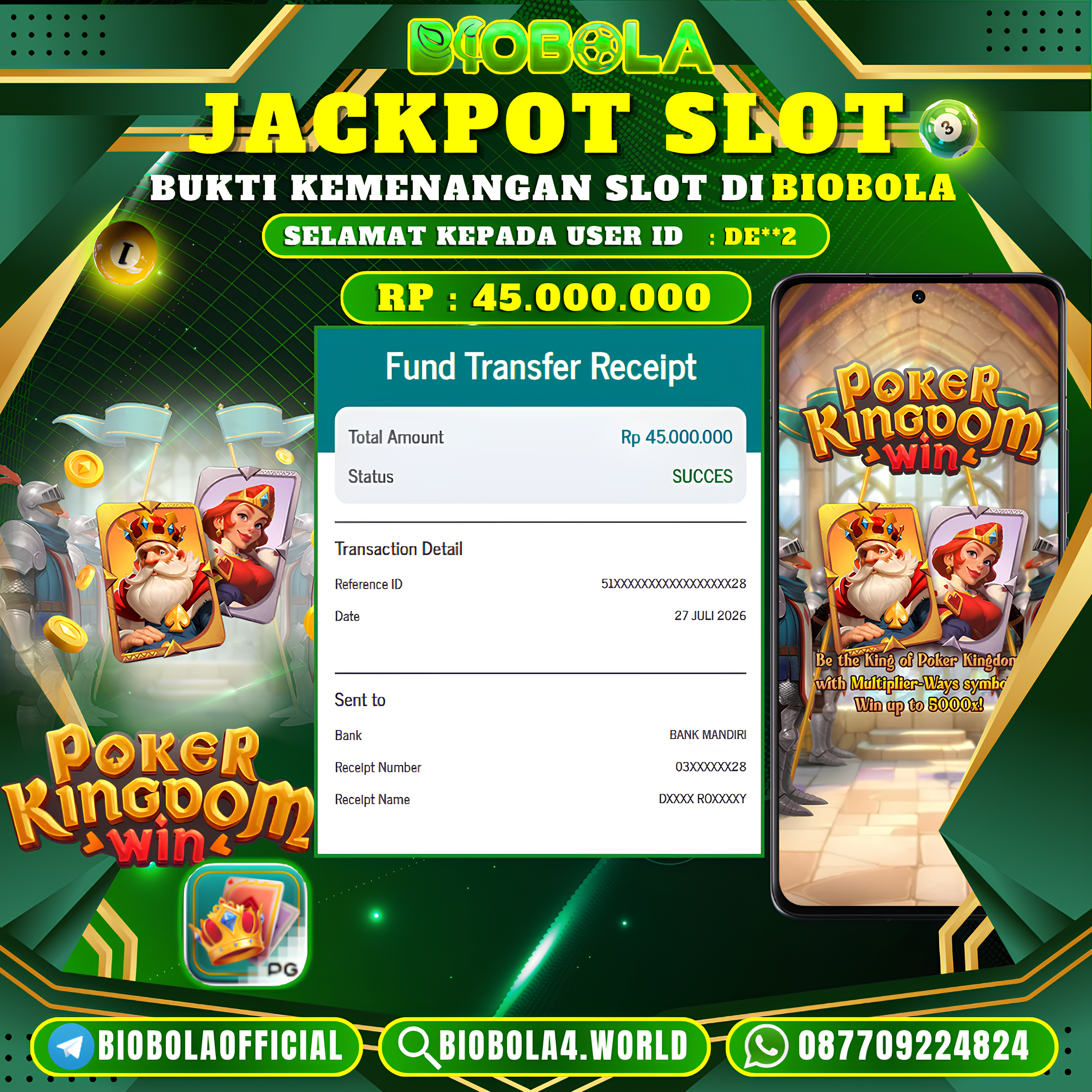 JP " Poker Kingdom Win " PG SOFT) 45.000.000 JT BIOBOLA DI BAYAR LUNAS !!