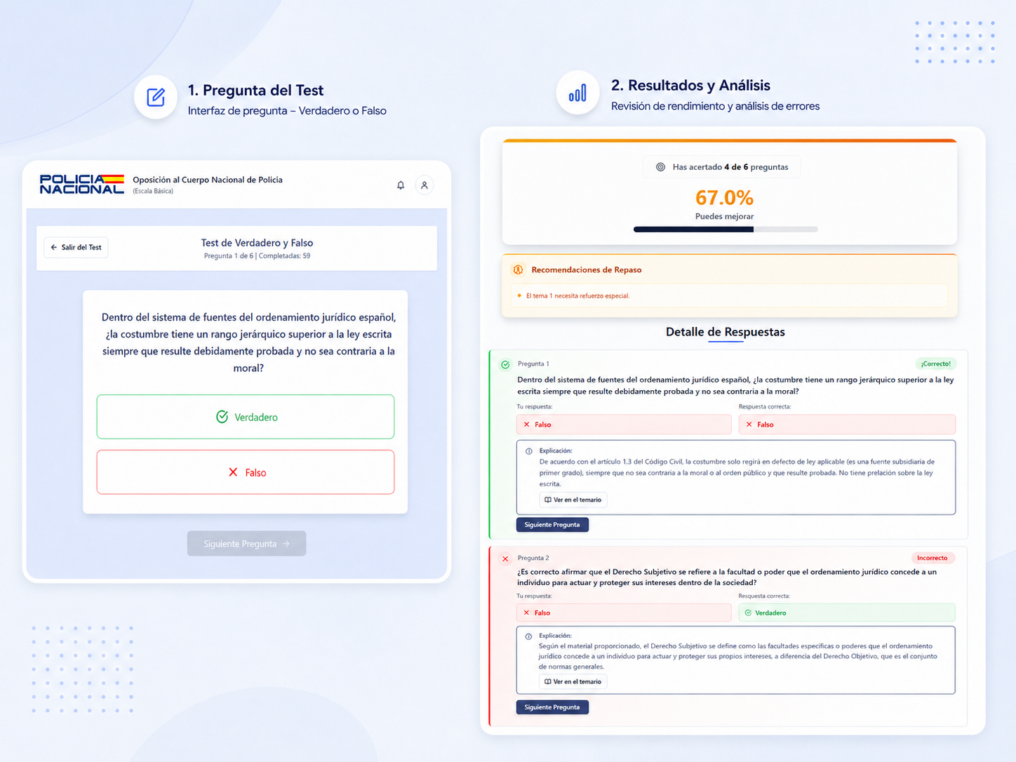Herramienta de verdadero y falso con explicación y resultados