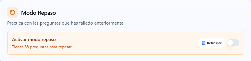 Activación del Modo Repaso con preguntas pendientes