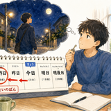13. おとといのばん（おとといのよる）— kemarin lusa malam