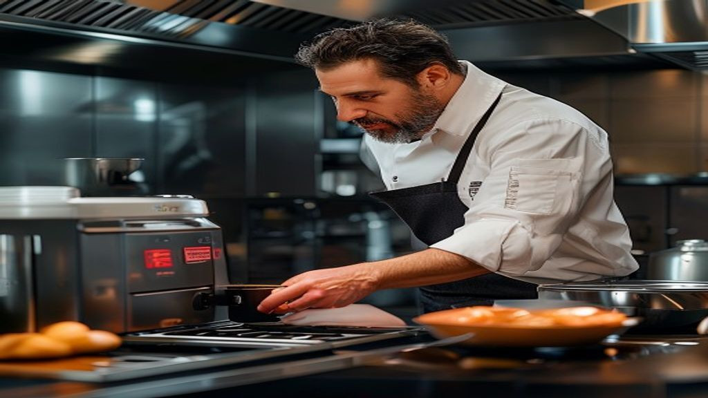 Kitchen manager comparing Henny Penny electric fryer controls and capacity options