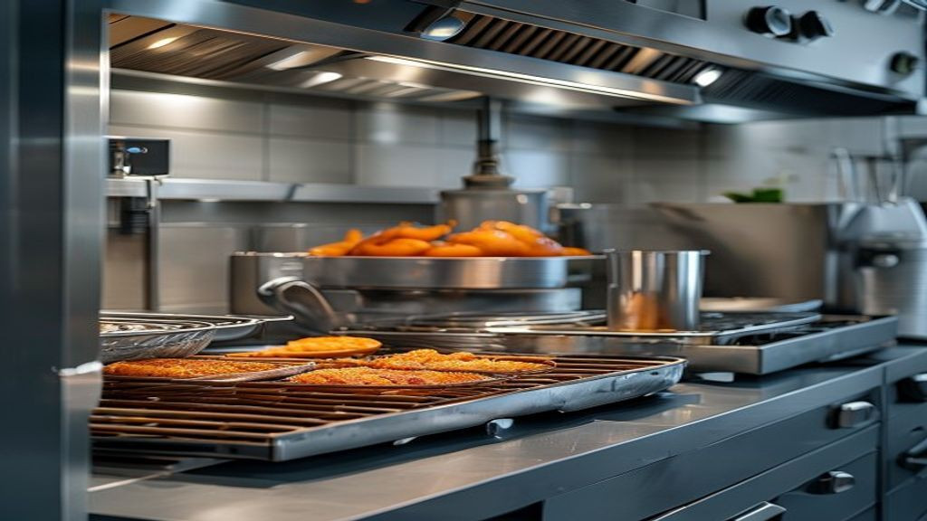 Clean commercial fry station after closing with filtered oil and organized baskets