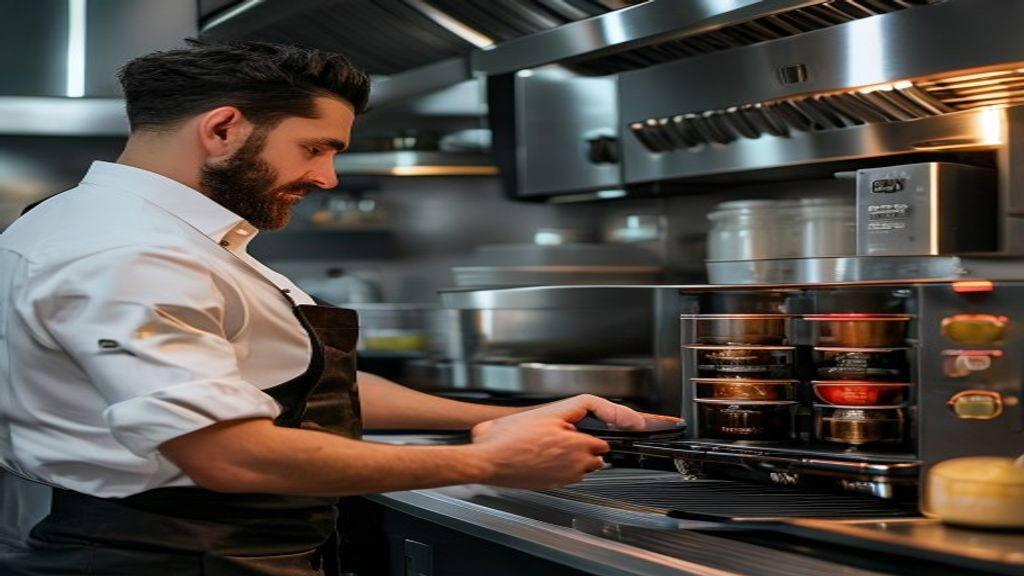 Kitchen manager reviewing fryer capacity fuel type and control settings on a quote