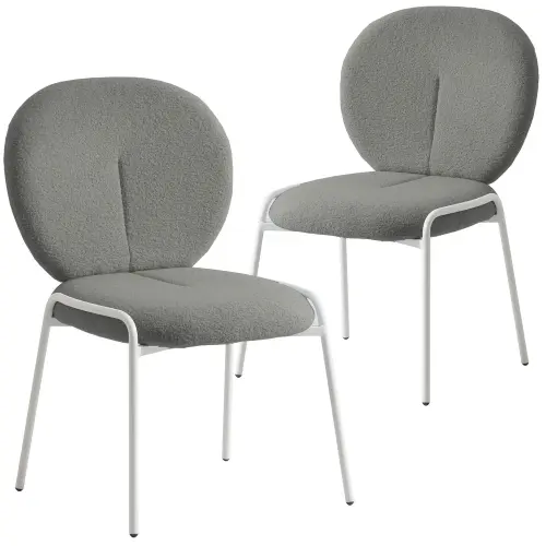 Celestial Modern Boucle Dining Chairs Upholstered Accent Side Chairs with White Powder Coated Iron F.webp