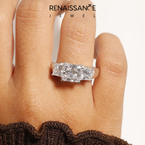 Platinum Three Stone Princess Cut Diamond Ring with Channel Set Band and Four Prong Setting (1).jpg