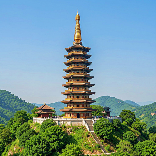 A photorealistic architectural photograph of the Medicine Buddha Ten Thousand Buddhas Pagoda, Mahabo.jpg