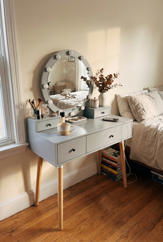 Grey dressing table from DHS with drawers for a bedroom vanity spot.png