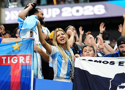 Argentina fans in the stands celebrate following the FIFA World Cup 2026 round of 16 match at the At.jpg