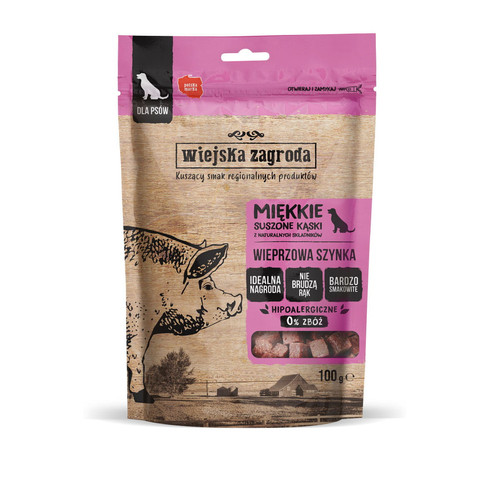 Szynka wieprzowa kaski 100g Wiejska Zagrodamiekkie przysmaki treningowe dla psa.jpg