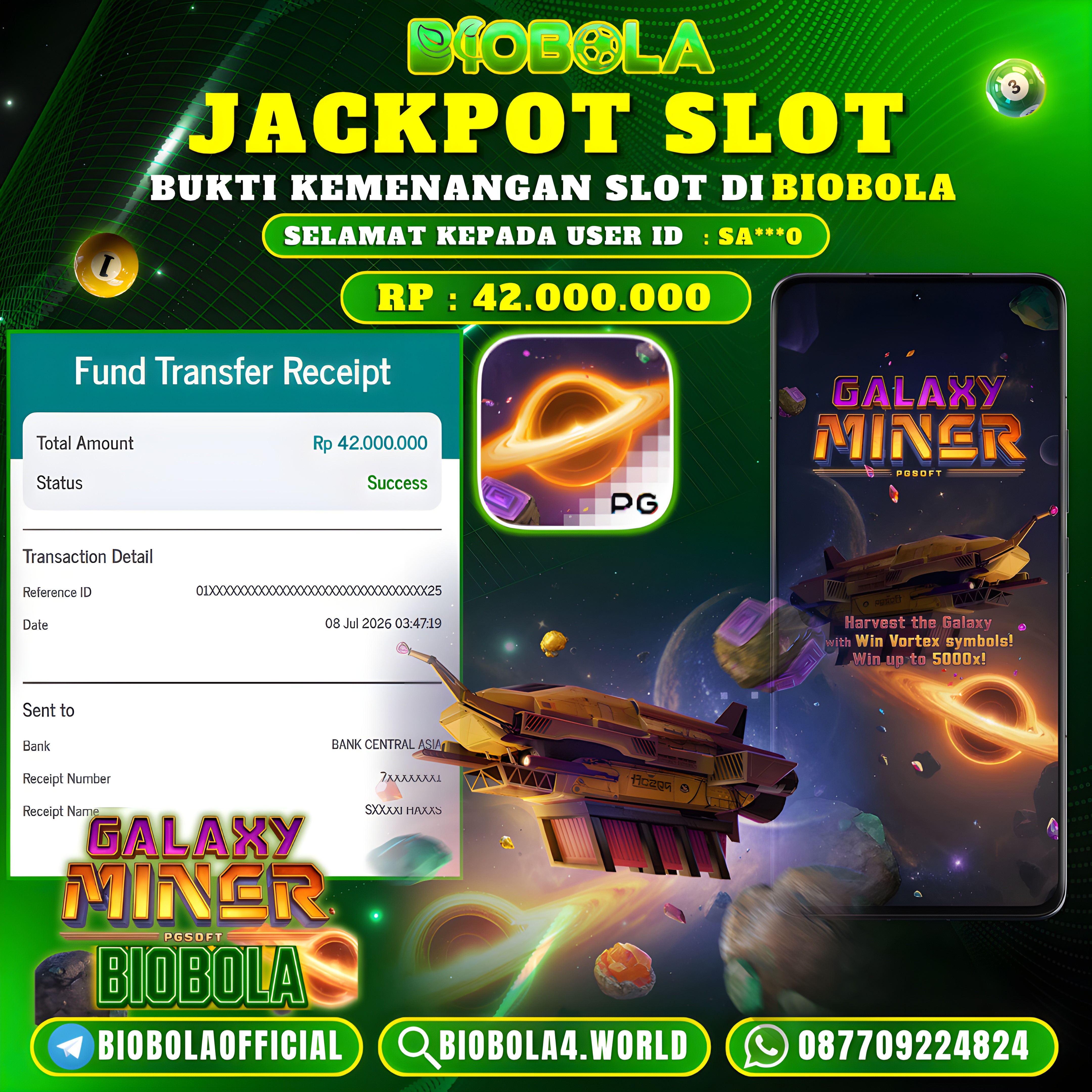 JP " Galaxy Miner " PG SOFT)  42.000.000 JT BIOBOLA DI BAYAR LUNAS !!