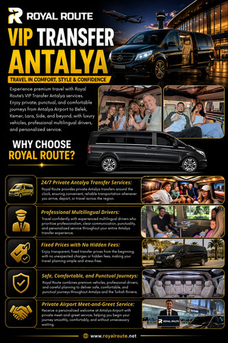 Bu nedenle kaliteli bir vip transfer antalya deneyimini değerlendirirken araçtan çok daha fazlasına bakmak gerekir.

Bizi Google Haritalar'da Bulun: https://maps.app.goo.gl/pBArzfXdNAqbaSb77

Royal Route
Adres: Güzelyurt, 206. Sk. No:1, 07112 Aksu/Antalya, Türkiye
Telefon: +90 532 015 4470

Blog Yazılarımızı Okuyun:

https://royalroute.mystrikingly.com/
https://royalroute.jimdofree.com/
https://royalrouteantalya.wixsite.com/transferantalya

Diğer Bağlantılar:

https://gravatar.com/royalrouteantalya
https://www.apsense.com/user/royalroute
https://www.ultimate-guitar.com/u/royalroute