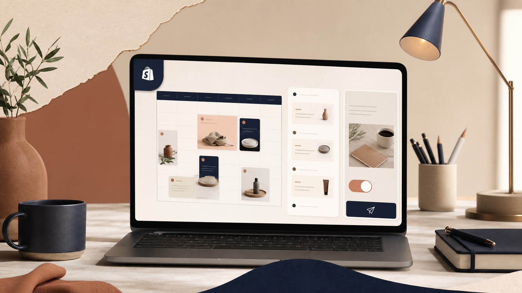 Shopify blog automation dashboard with a publish-now toggle and draft review workflow