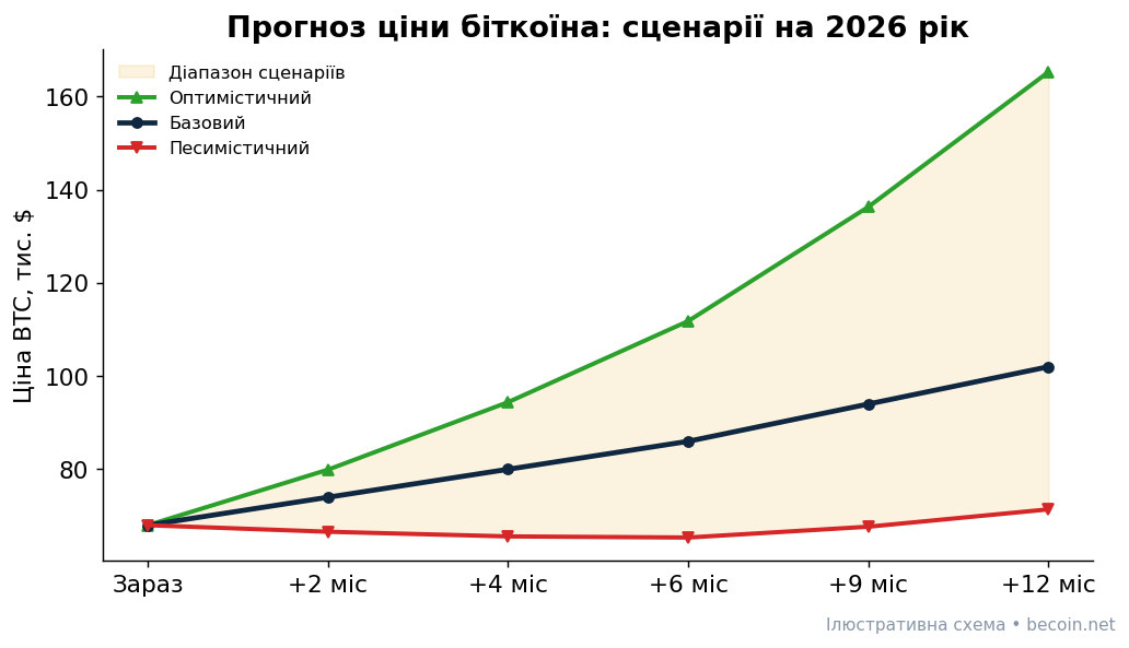 Сценарії прогнозу ціни біткоїна на 2026
