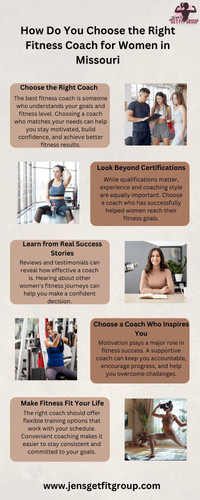 Get moving and meet your fitness goals with proper guidance. How Do You Select the Appropriate Female Fitness Coach in Missouri offers a detailed overview of choosing a coach who knows women's fitness and produces results.  Visit us: https://jensgetfitgroup.com/