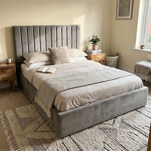 DHS Grey Double Vertical Velvet Storage Bed For Compact Rooms.png