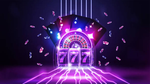 Casino poster with purple neon casino roulette, neon slot machine, neon playing cards and poker chip.jpg