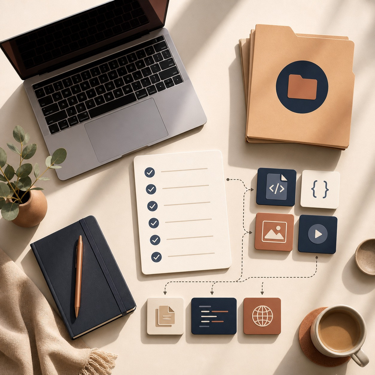 Squarespace export checklist arranged as a premium workflow illustration