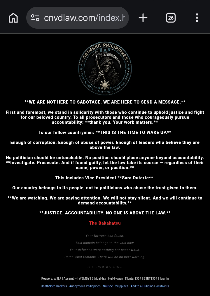 Law Firm Website Defaced as Hacktivist Invokes Vice President Impeachment Trial