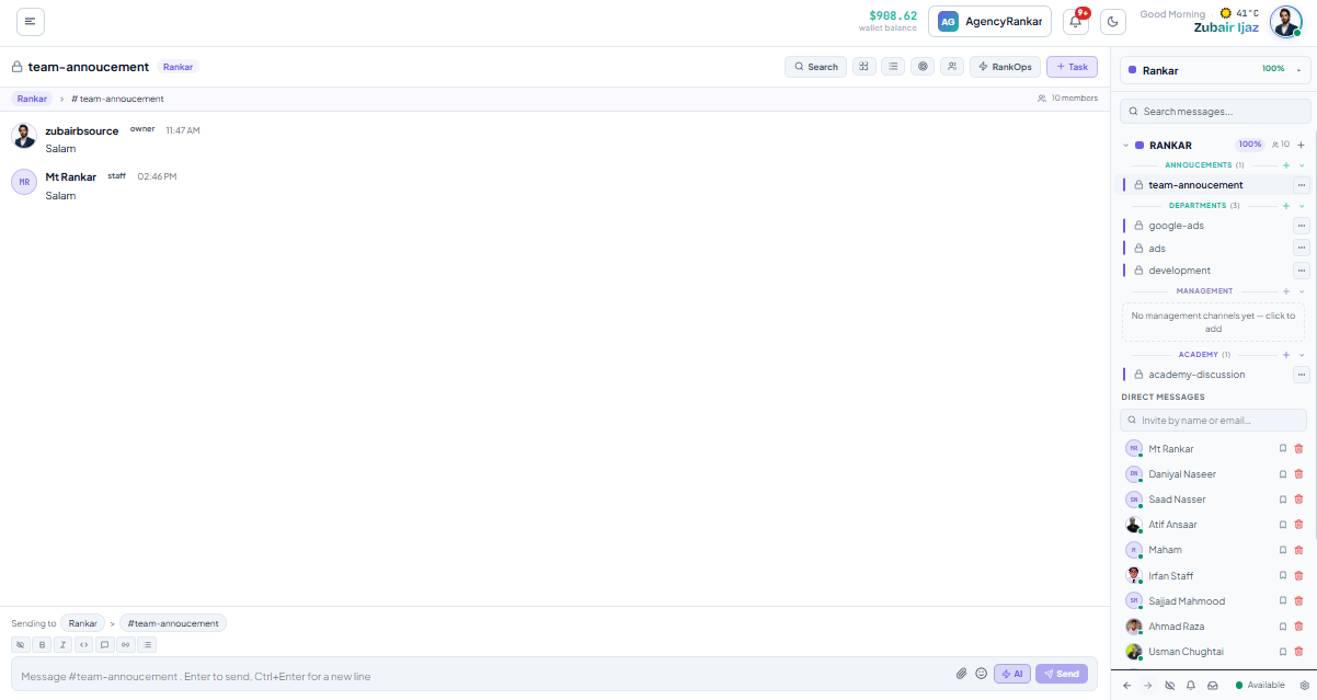 Full left sidebar with all sections labeled showing typical 5-project agency view