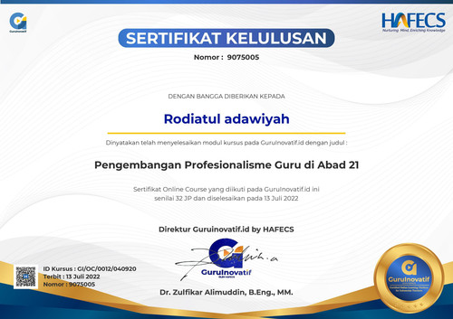 File Sertifikat Online Course Pengembangan Profesionalisme Guru di Abad 21 Rodiatul adawiyah No. 907.jpg